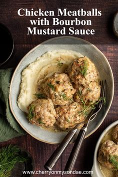 For a cozy weeknight meal, try these chicken meatballs with bourbon mustard sauce. Serve over creamy mashed potatoes for comfort food in a bowl! Maple Bourbon Chicken Meatballs, Bourbon Mustard Sauce, Chicken Meatballs Mashed Potatoes, Chicken Meatballs And Mashed Potatoes, Meatballs Mashed Potatoes, Bourbon Mustard, Cheddar Meatballs, Tender Meatballs, Food Meaning