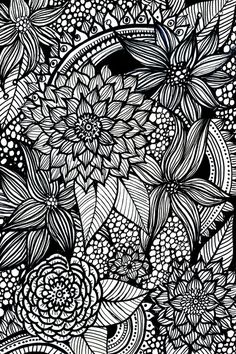 an abstract black and white flower pattern