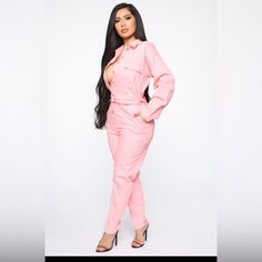 Never Worn Sold Out Jumpsuit. Tag Says Size Small But It Fits More Like A Medium! Spring Overalls For Night Out, Cotton Jumpsuits And Rompers For Night Out In Spring, Cotton Jumpsuits And Rompers For Night Out, Spring Cotton Pantsuit, Pink Fitted Overalls, Trendy Pink Jumpsuit For Work, Trendy High Waist Jumpsuits And Rompers For Loungewear, Trendy High-waist Jumpsuits And Rompers For Loungewear, Trendy High Waist Pink Jumpsuits And Rompers