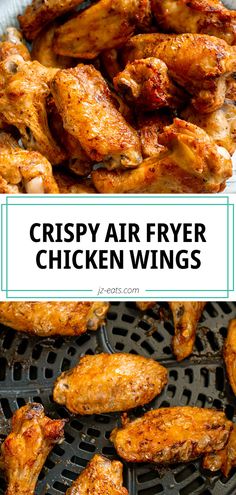 crispy air fryer chicken wings on a grill with the words crispy air fryer chicken wings