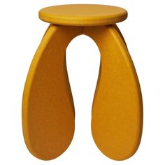 an orange stool that is shaped like a teary dropper, on a white background