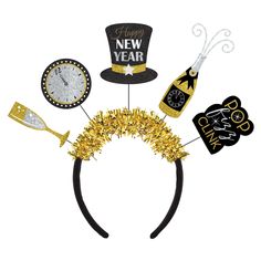 AMSCAN CA New Year New Year Black Headband with Cutouts, 1 Count New Years Headband, New Year Headband, Happy New Year Message, New Year's Party Decorations, New Year Message, Party Headband, New Year's Eve Party, New Years Eve Decorations, Gold Headband