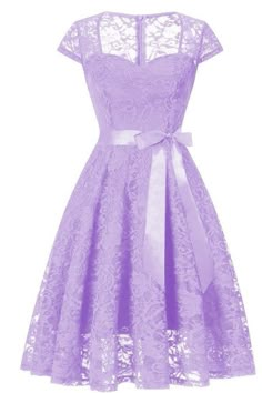 A| Bridelily New Solid Lace U-Neckline Dresses - S / Light Purple - lace dresses Trendy Lace Dresses, White Lace Long Sleeve Dress, Prom Season, Green Lace Dresses, Lavender Dresses, Cheap Dresses Online, Chic Party, Lace Dress With Sleeves, Butterfly Dress