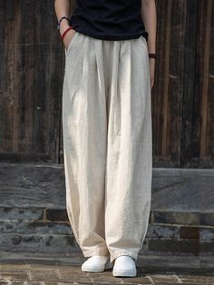 Vintage Loose Solid Color Casual Lantern Pants DARK GREEN-FREE SIZE Baggy Pants Women, Loose Linen Pants, Cotton Linen Trousers, Bandage Dress Bodycon, Top Wedding Dresses, Faux Leather Dress, Costume Intero, Linen Trousers, Leather Dresses