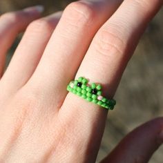 Frog Ring - Etsy Frog Bead Bracelet, Cute Beaded Rings For Gifts, Green Beaded Rings For Gifts, Green Beaded Rings For Gift, Handmade Cute Green Ring, Handmade Cute Green Rings, Cute Green Handmade Rings, Handmade Adjustable Rings For Friendship, Frog Beaded Ring