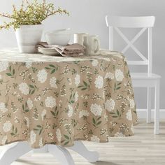 the table is covered with a floral print