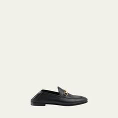 Made from incredibly soft and supple leather, this Gucci loafer is designed to be worn with the heel folded down as a slipper or up as a loafer. 0.5" stacked heel. Round toe. Notched vamp with horsebit detail. Slim shape. Leather sole. Padded insole. Slip-on style. "Brixton" is made in Italy. Gucci Brixton, Horsebit Loafers, Stacked Heel, Loafer Shoes, Tops Designs, In Italy, Slippers, Loafers, Slip On