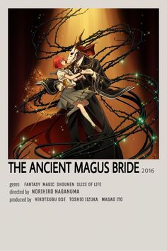 the ancient magus bride poster with two women hugging each other in front of a dark background