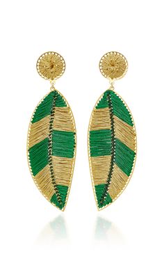 MERCEDES SALAZAR HOJA DEL PARAMO VERDE EARRINGS. #mercedessalazar # Summer Jewlery, Textile Earrings, Diy Fabric Jewellery, Tropical Jewelry, Schmuck Diy, Earrings Inspiration, Tropical Style, Textile Jewelry, Womens Designer Fashion