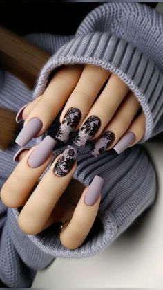 Lace Nail Design, Lace Nails, October Nails, Black Nail Designs, Manicure Y Pedicure, Fancy Nails, Creative Nails, Gorgeous Nails, Black Nails