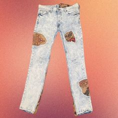 Handmade W Tapestry Patching Accents Mens Jeans, Man Shop, Color