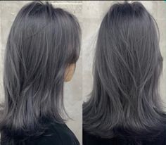 Ashy Blue Highlights, Korean Gray Hair, Blueish Grey Hair, Asian Silver Hair, Dark Gray Blue Hair, Deep Ash Grey Hair, Silver Underneath Hair, Pigeon Hair Dye