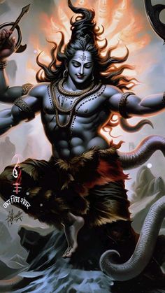 the hindu god with his arms outstretched and two snakes around him, as if he is holding