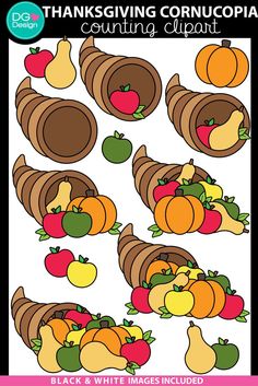 thanksgiving cornucopia counting clipart for kids to practice counting and matching numbers