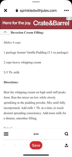 an iphone screen showing the instructions for making creme fillings and how to use it