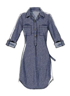 a women's shirt dress with long sleeves and buttons on the front, in blue