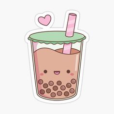 a drink with a straw in it and hearts on the top sticker is shown