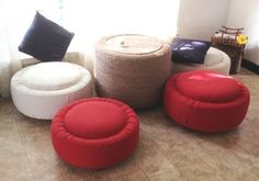 several different types of bean bags sitting on the floor