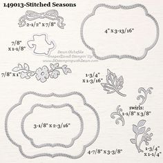 the embroidery design is shown with measurements for each piece