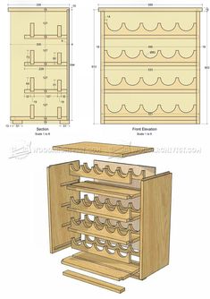 plans to build a wine rack with drawers and shelves for the top, bottom and bottom