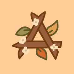 the letter a with leaves and flowers is shown on an orange background in this illustration