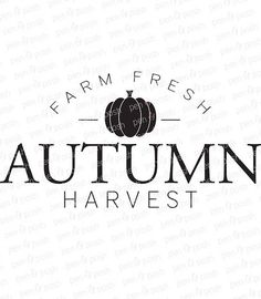 the farm fresh autumn harvest logo is shown in black and white, with an orange pumpkin on