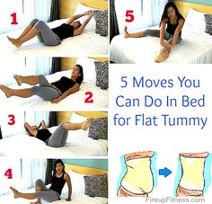 the woman is laying on her stomach in bed and doing exercises to stretch out her legs