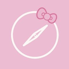 a pink hello kitty wallpaper with a white circle and a pair of scissors on it