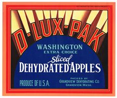 a label for d - lux pak extra choice sliced dehydraated apples