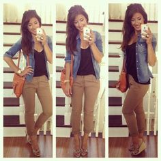 Resultado de imagen para outfit con pantalon cafe Women Khaki Pants Outfit, Khaki Pants Women, Chique Outfit, Mode Tips, Neue Outfits, Outfit Trends