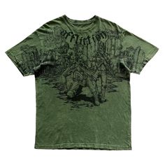 Affliction Freedom Defender Army Grunge Cyber Y2K Style T-Shirt * info : Classic Color / Good Condition * Color : Green * Size : L * Condition : 9/10 - slight holes (last picture), does not affect wearing. Measurements: Chest : 22 inch  Length : 28.5 inch Follow my store !! - New interesting items every day - Quick reply to your message - Worldwide Shipping Shipping: Item will shipped out in 1-2 days after full payment received. Economy Shipping 7-15 days, so please make sure your shipping addre Grunge Tops With Sublimation Print For Streetwear, Alternative Style Cotton Tops With Front Print, Alternative Cotton T-shirt With Sublimation Print, Grunge Relaxed Fit Top With Sublimation Print, Distressed Y2k Crew Neck T-shirt, Y2k Distressed Crew Neck T-shirt, Distressed Y2k Crew Neck Top, Alternative Style Crew Neck Top With Sublimation Print, Urban Distressed Short Sleeve Tops