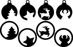 christmas ornament silhouettes in black and white with an arrow pointing to the right