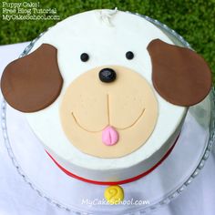 a cake with a dog's face on it