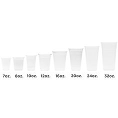 a line up of plastic cups on a white background with numbers in the bottom left corner