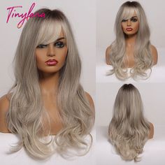 Dark Brown Blonde Highlights, Highlight Wigs, Brown With Blonde Highlights, Natural Hair Wigs, Silver Blonde