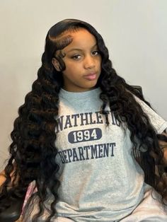 Crimps Side Part Wig, Deep Wave With Crimps, Side Part Frontal Wig With Crimps, Crimps On Deep Wave Hair, Side Part Wig With Wand Curls, Frontal Wig Styles Ideas, Wavy Side Part Sew In, Middle Part Wig With Crimps, Crimps With Fishtail Braid