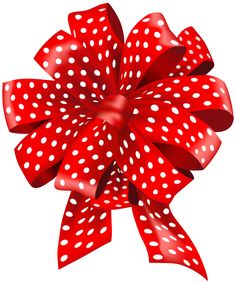 a red bow with white dots on it