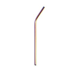 a purple and gold colored metal straw on a white background