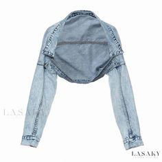 Lasaky - Stylish Collared Drop Shoulder Long Sleeve Denim Bolero Jacket Denim Bolero Jacket, Off Shoulder Jacket, Jacket Designs, Denim Outerwear, Denim Patterns, Short Denim, Bolero Jacket, Cropped Denim Jacket, Faded Denim