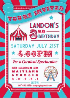 a circus birthday party flyer with an image of a ferris wheel and the words you're