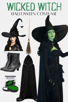 an image of a woman dressed up as a witch with green hair and black clothes