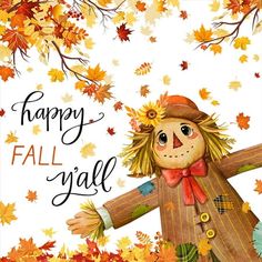 a happy fall greeting card with a scarecrow