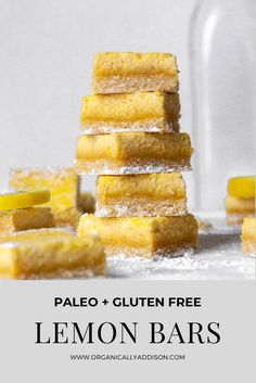 lemon bars stacked on top of each other with the words paleo gluten free