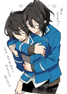 two anime characters hugging each other