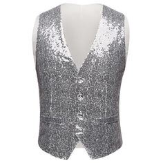 Men's Sequin Fashion Vest Sliver - www.tuxedoaction.com Sequin Fashion, Stage Style, Sequin Vest, Fashion Vest, Mens Suit Vest, Sequins Fabric, Last Minute Halloween Costumes, Style Vest, Normal Temperature