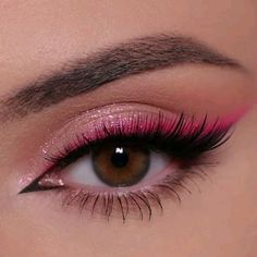 Pink Prom Eyeshadow Looks, Prom Makeup For Brown Eyes Hot Pink Dress, Makeup Looks To Go With Hot Pink Dress, Neon Pink Makeup Ideas, Makeup For Neon Pink Dress, Pink Prom Eye Makeup, Makeup For Pink Prom Dress, Makeup Look For Hot Pink Dress, Prom Makeup Looks Pink