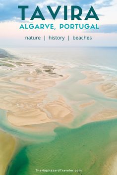 an aerial view of the water and land in tavra, algarve, portugal