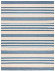 a blue and white striped rug