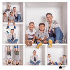 a woman and two children posing for pictures