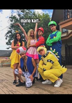 some people are dressed up as mario and friends